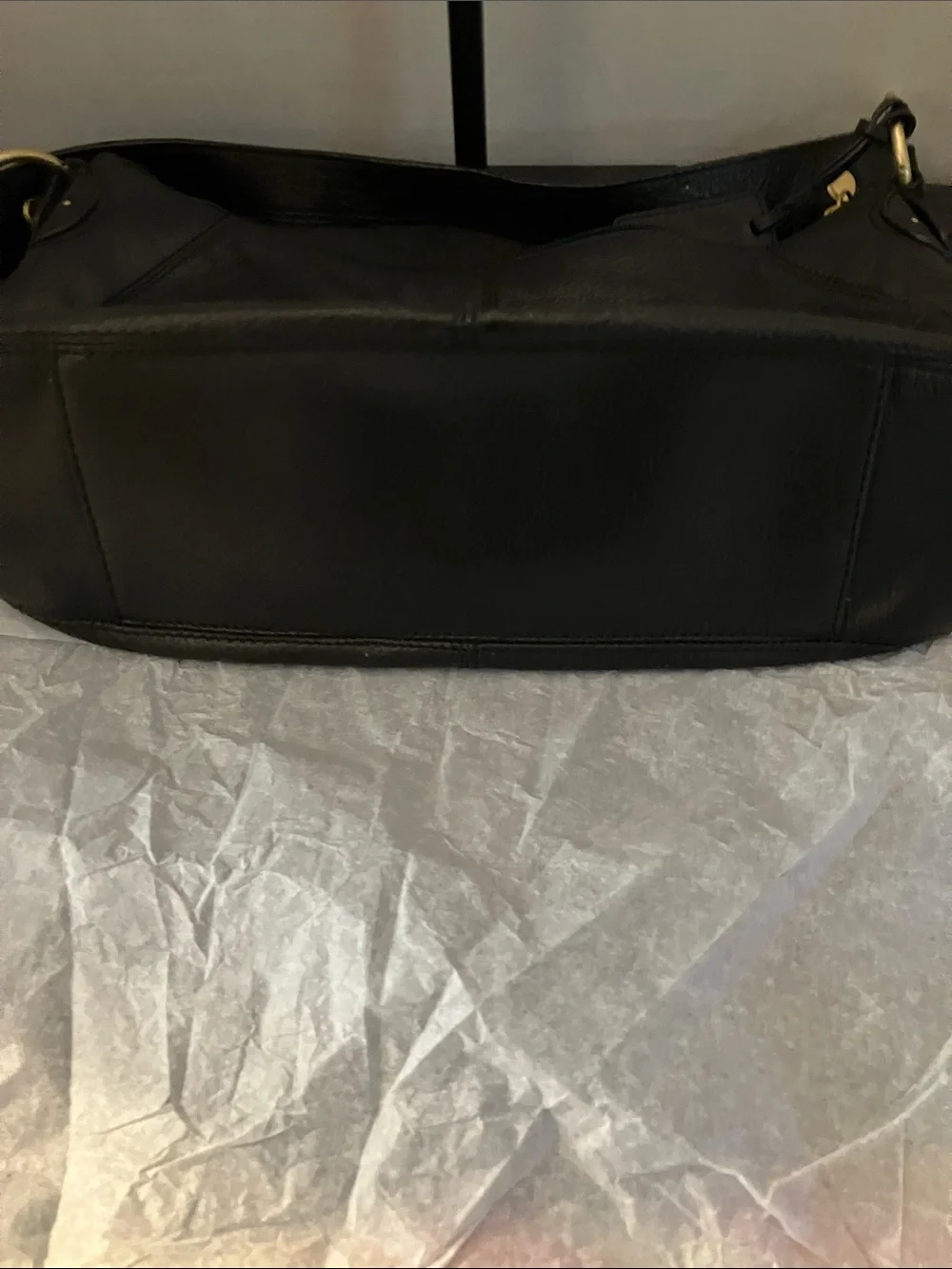 Black Pebbled Leather Hobo with Gold Ring Accents